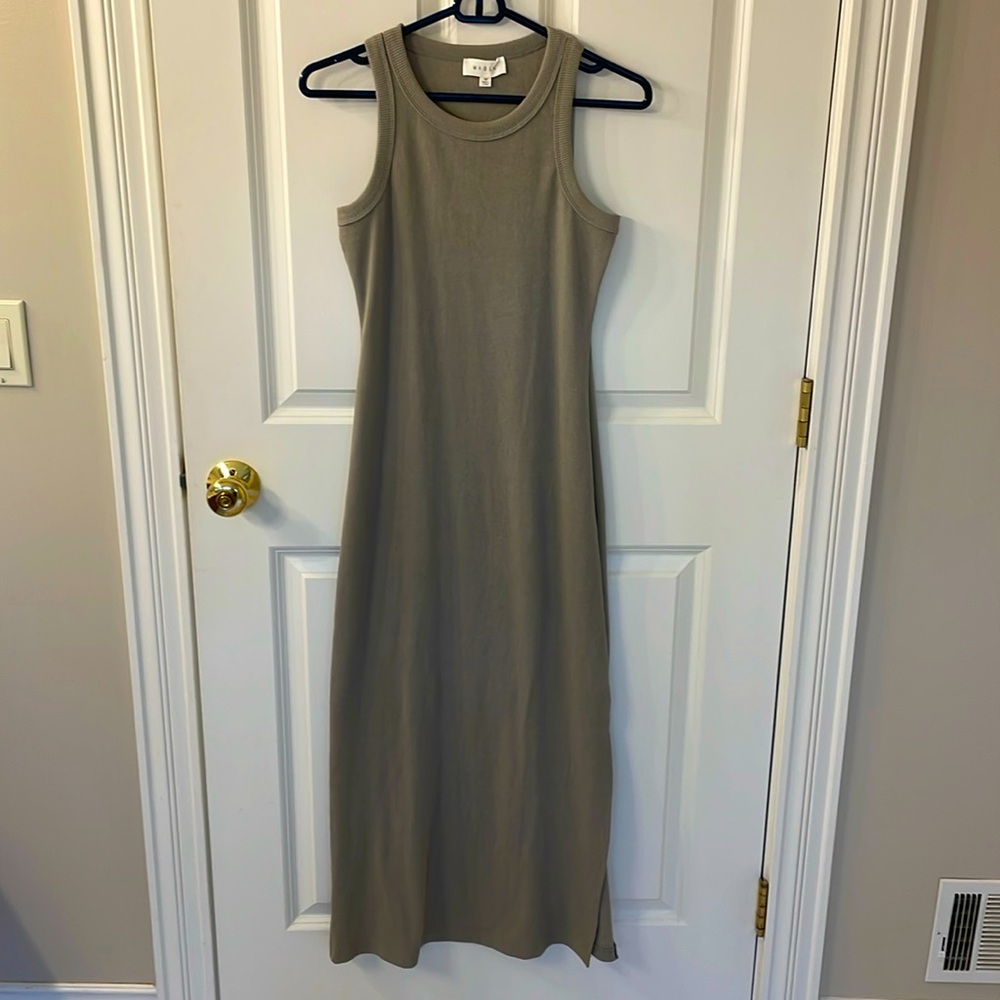 Mable Ribbed Sleeveless Racerback Maxi Dress in Gray